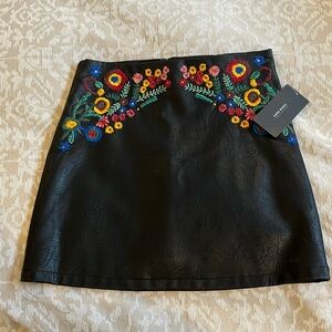 Zara Flower Embroidered Vegan Leather Skirt S NWT